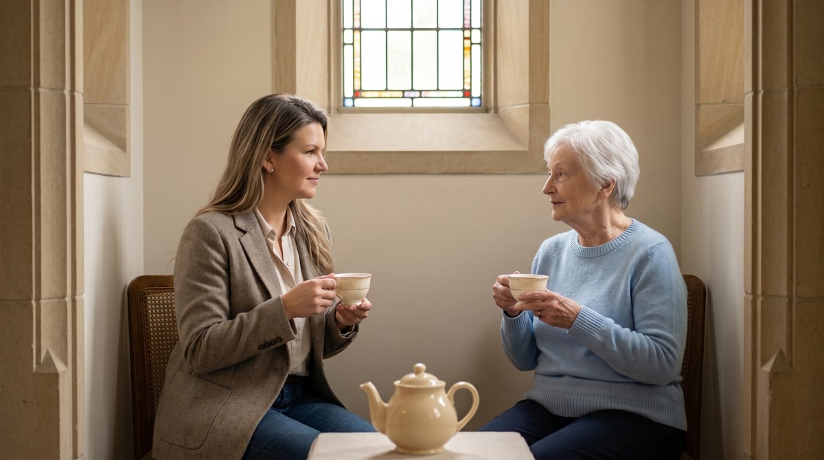 Cozy indoor armchair with a warm blanket representing a comfortable environment for palliative care