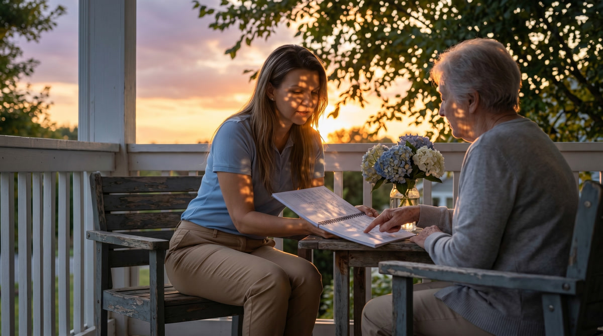 Alert and happy patient enjoying time with family in a comfortable home setting