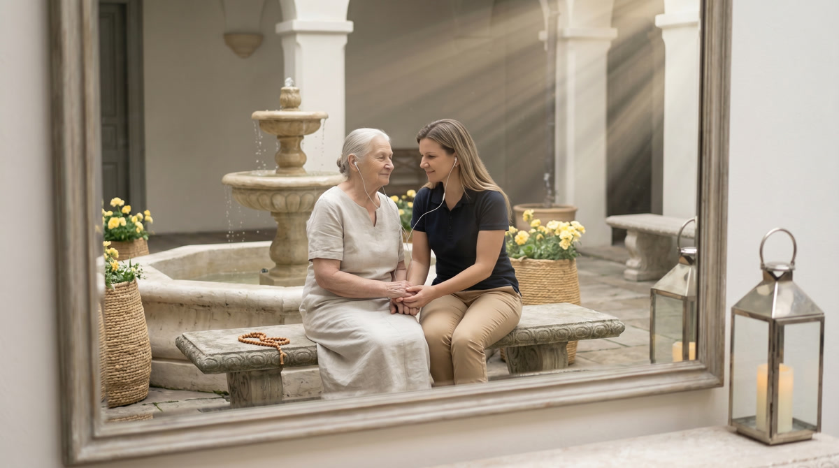 Doctor and patient discussing a palliative care plan in a warm, comfortable setting